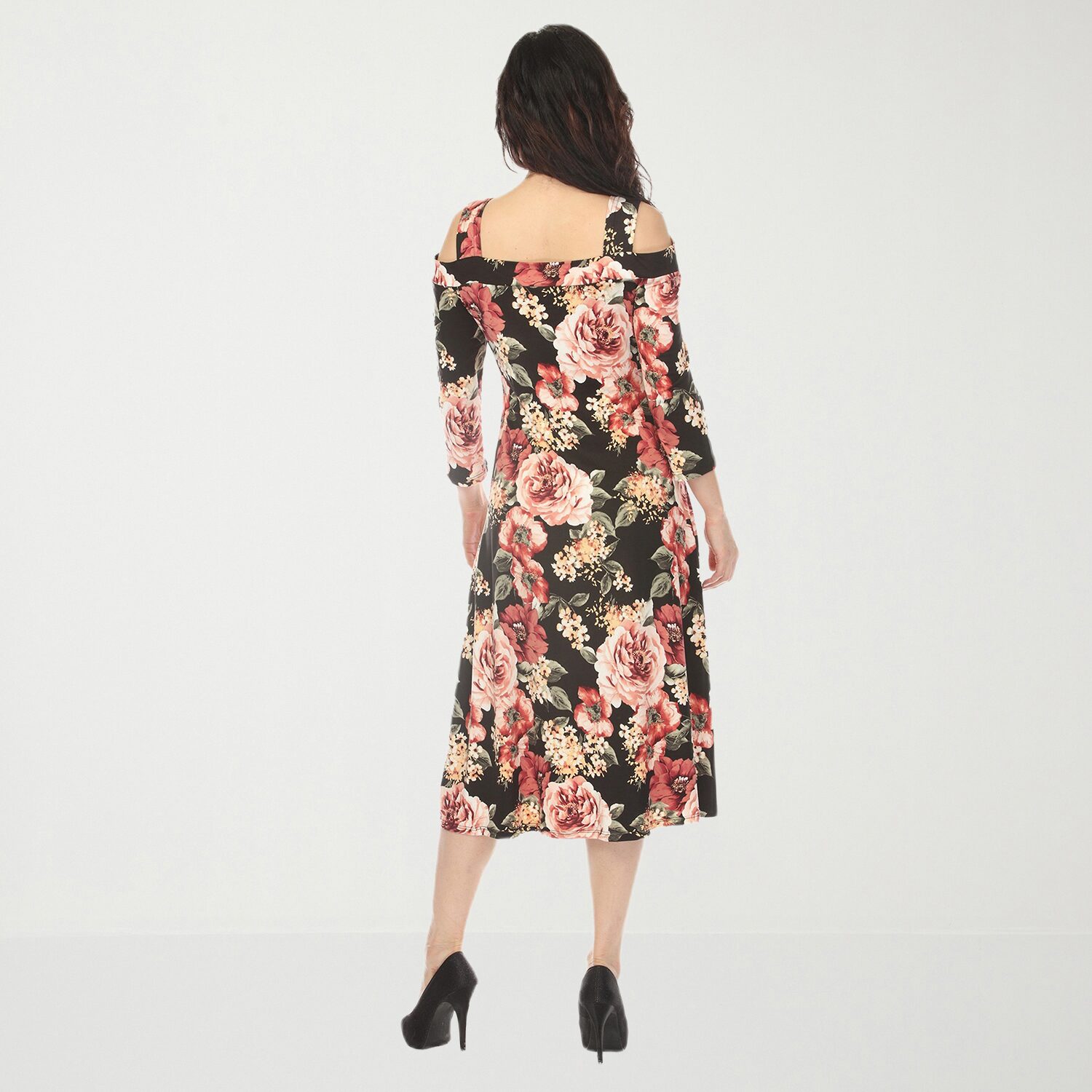 White Mark Maternity Womens Midi Scoop Neck 3/4 Sleeve Cold Shoulder Maxi Dress