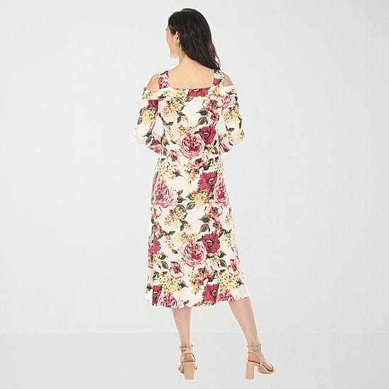 White Mark Maternity Womens Maternity Midi Scoop Neck 3/4 Sleeve Cold Shoulder Maxi Dress