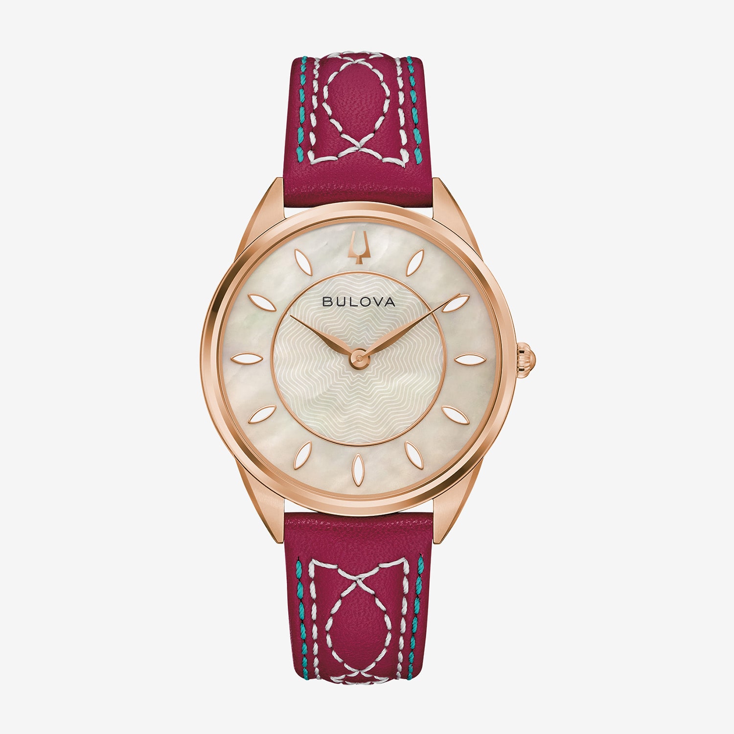 Bulova Sutton Womens Red Leather Strap Watch 97l204