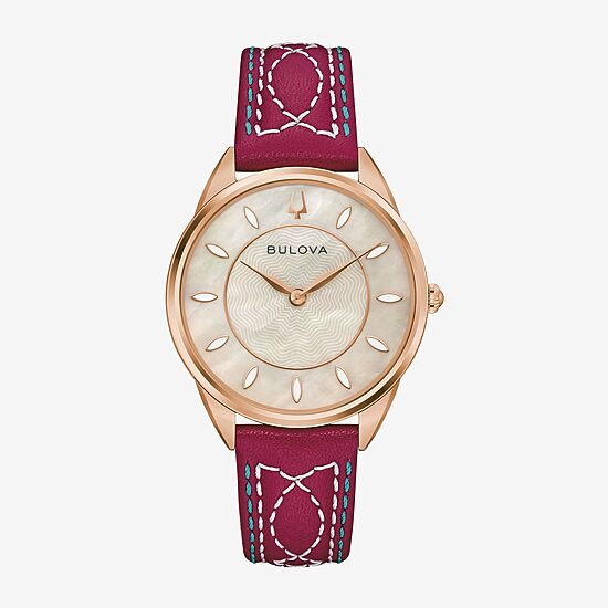 Bulova Sutton Womens Red Leather Strap Watch 97l204