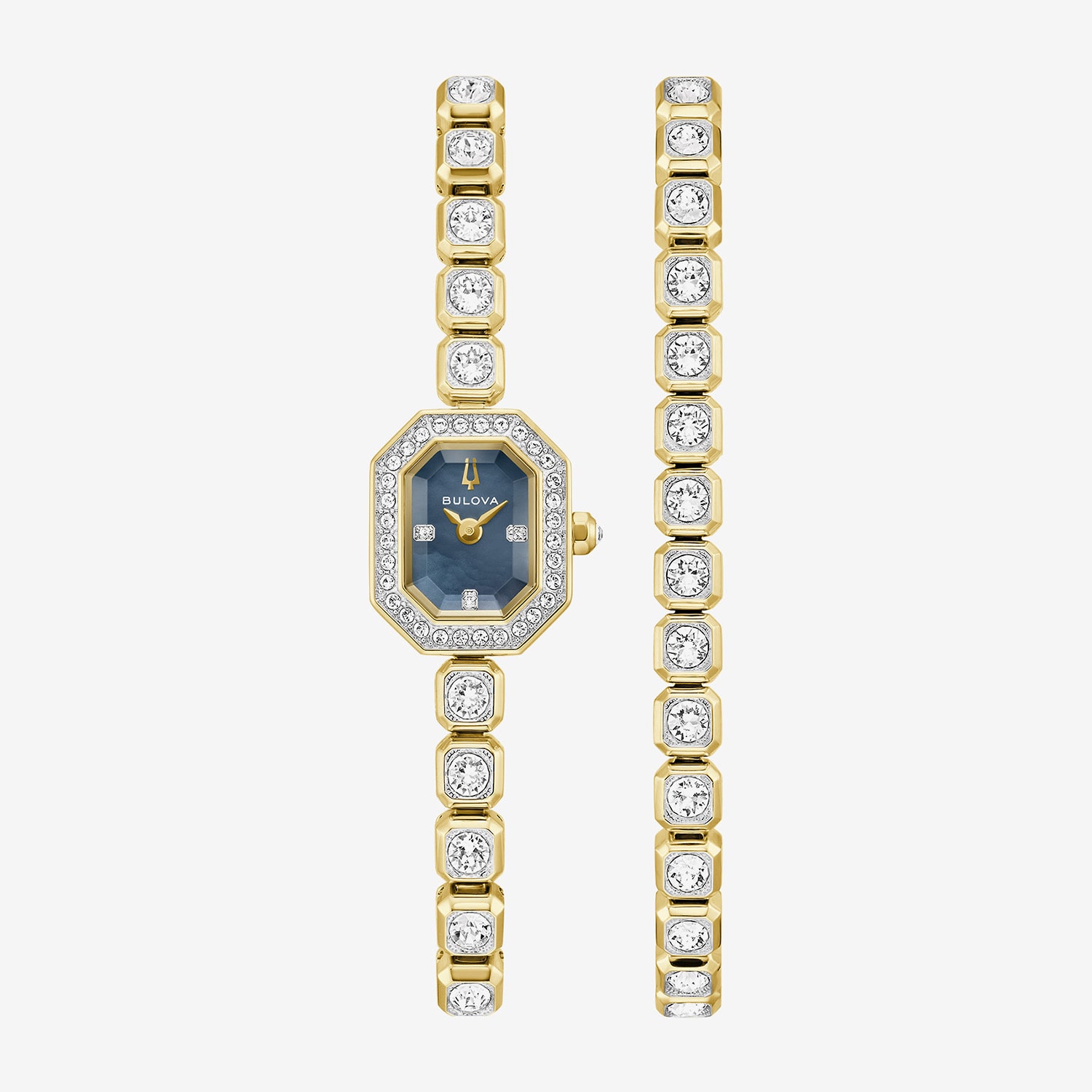 Bulova Box Set Bul Crystal Womens Gold Tone Stainless Steel 2-pc. Watch Boxed Set 98x143