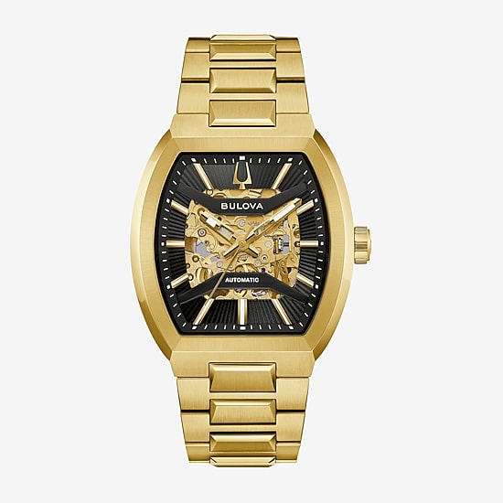 Bulova Maquina Mens Automatic Gold Tone Stainless Steel Bracelet Watch 97a207