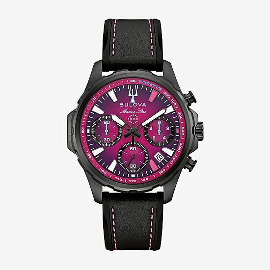Bulova Series B Lp Mens Chronograph Black Stainless Steel Leather Strap Watch 98b476