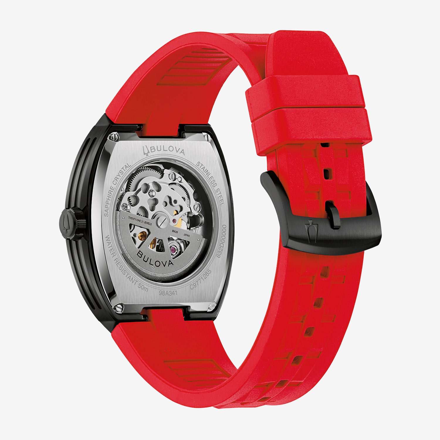 Bulova Maquina Mens Automatic Red Strap Watch 98a341