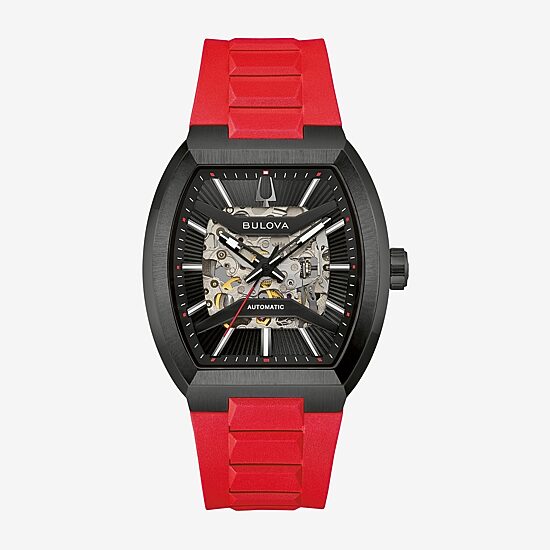 Bulova Maquina Mens Automatic Red Strap Watch 98a341