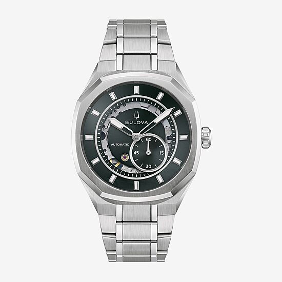 Bulova Surveyor Lp Mens Automatic Silver Tone Stainless Steel Bracelet Watch 96a346