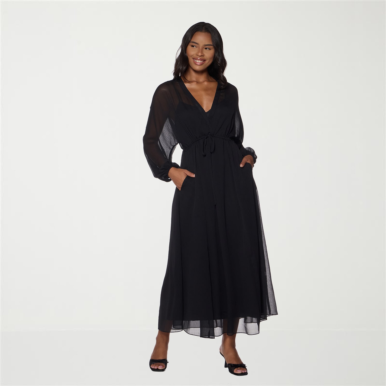 jcpenney black dress Premier Amour Womens V Neck Long Sleeve Puffed Maxi Dress, Color: princess seams shape the bodice through the torso before releasing into a softly flared A Jcpenney Womens Jcpenney New Dresses