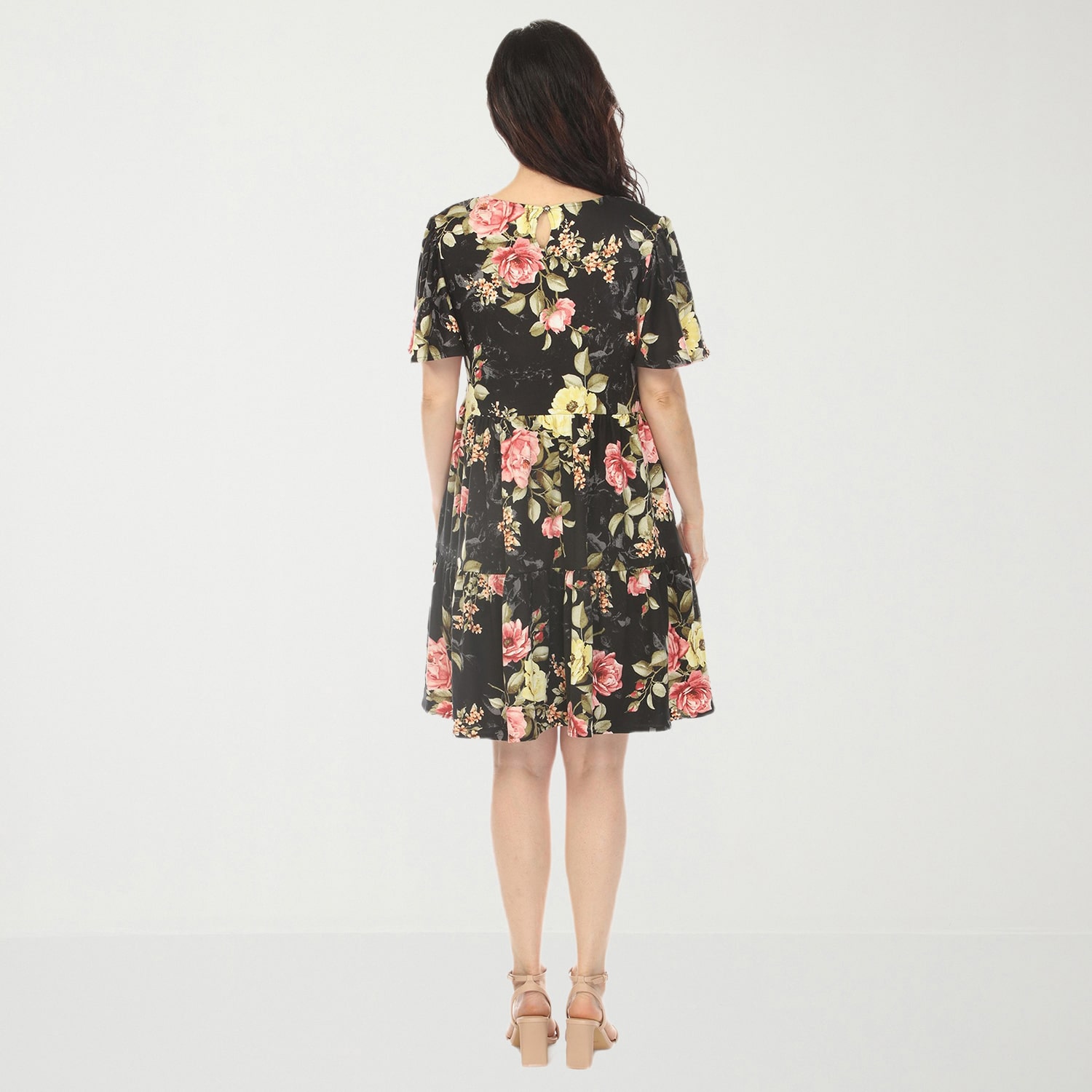 White Mark Maternity Womens V Neck Short Sleeve Floral A-Line Dress