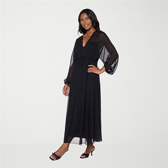 Premier Amour Womens V Neck Long Sleeve Puffed Chiffon Maxi Dress