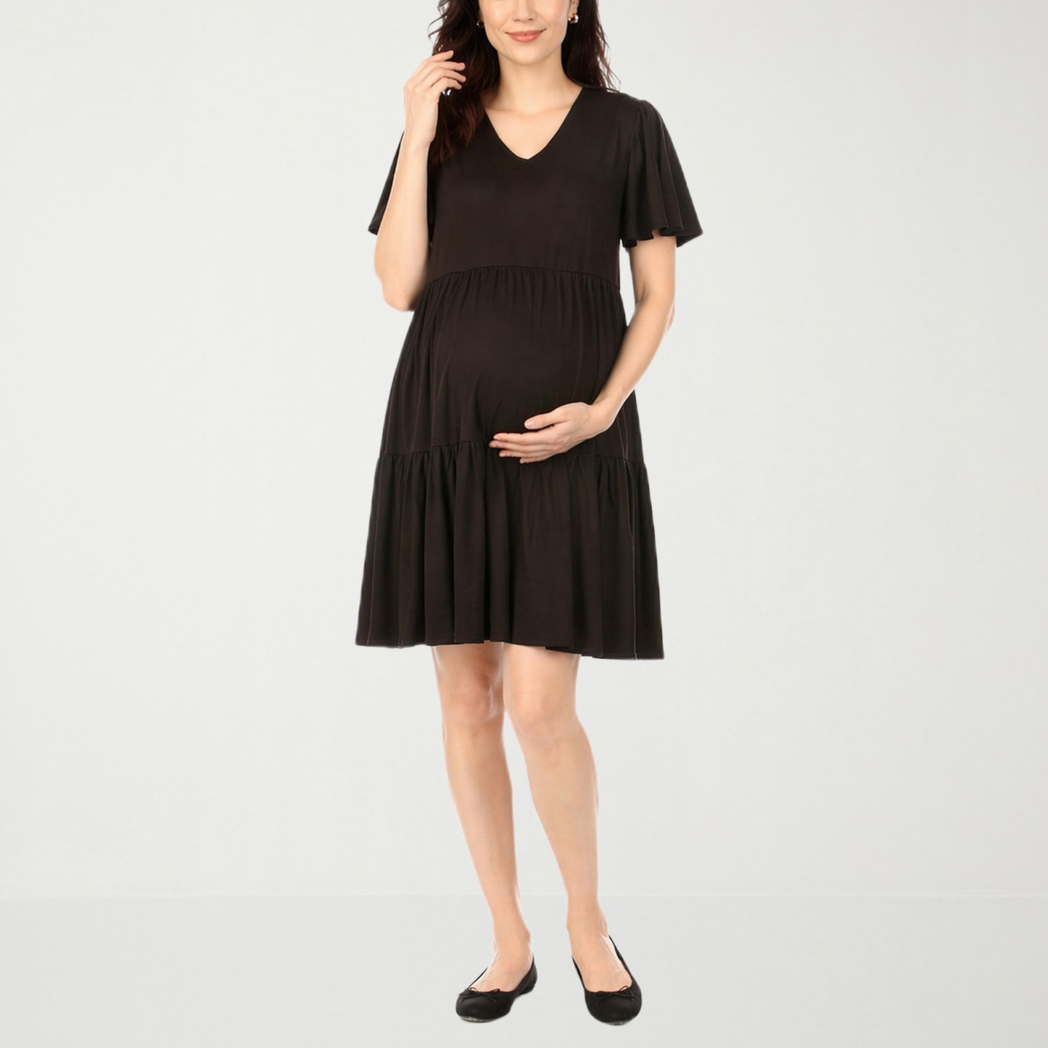 White Mark Maternity Womens V Neck Short Sleeve A-Line Dress