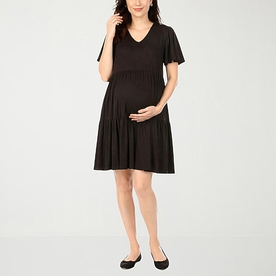 White Mark Womens Maternity V Neck Short Sleeve A-Line Dress