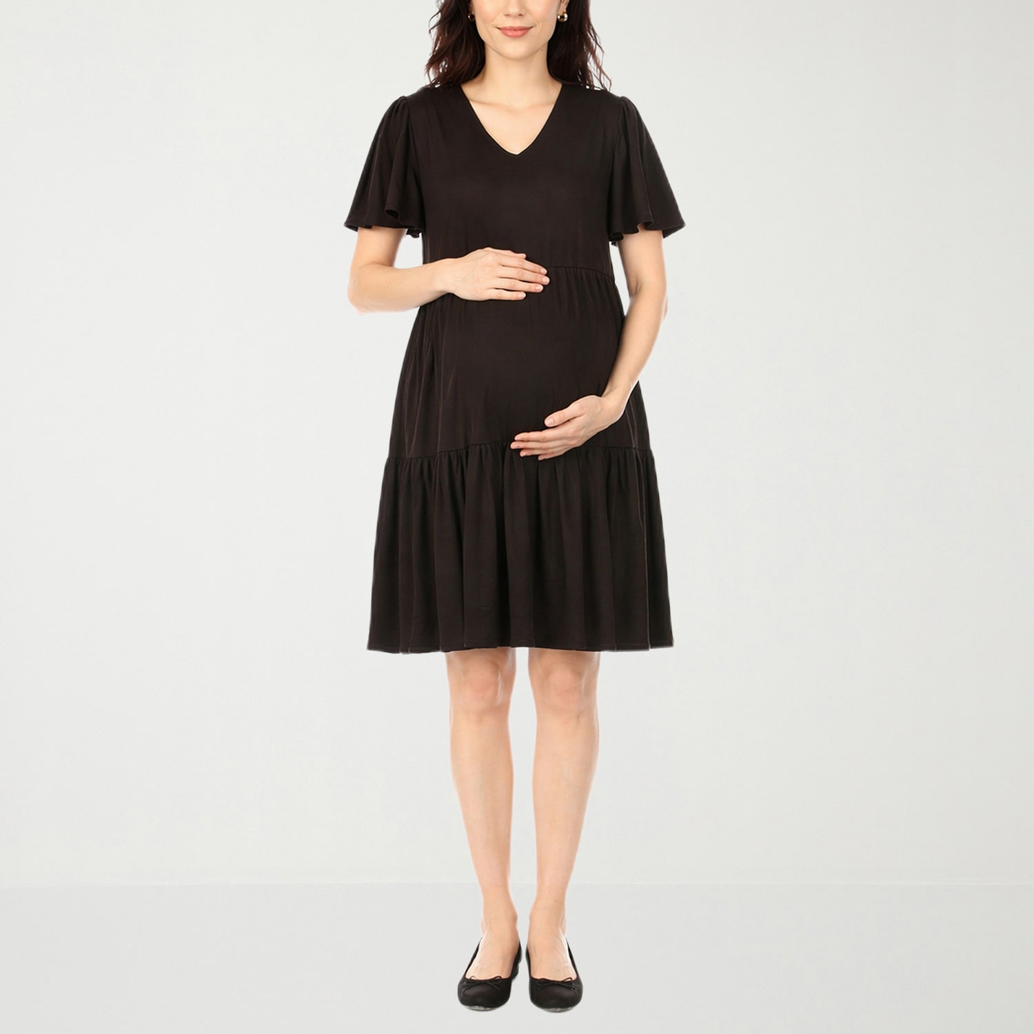 White Mark Maternity Womens V Neck Short Sleeve A-Line Dress