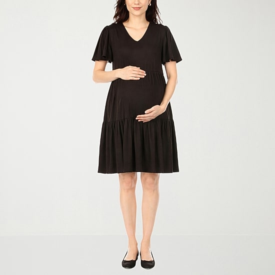 White Mark Womens Maternity V Neck Short Sleeve A-Line Dress