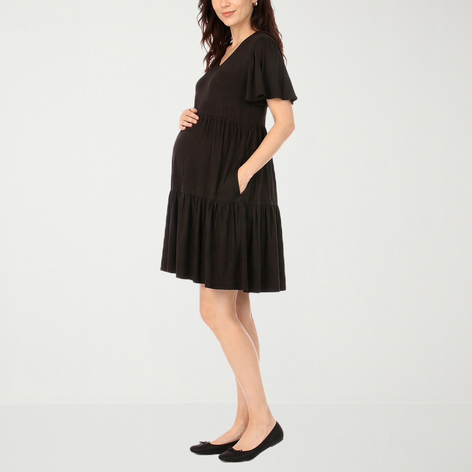 White Mark Maternity Womens V Neck Short Sleeve A-Line Dress