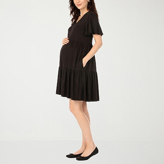 White Mark Womens Maternity V Neck Short Sleeve A-Line Dress
