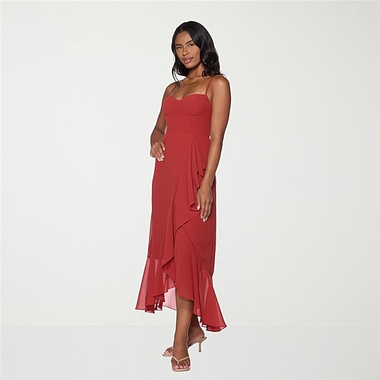 Premier Amour Womens Sweetheart Neck Sleeveless Spaghetti Straps Chiffon Maxi Dress