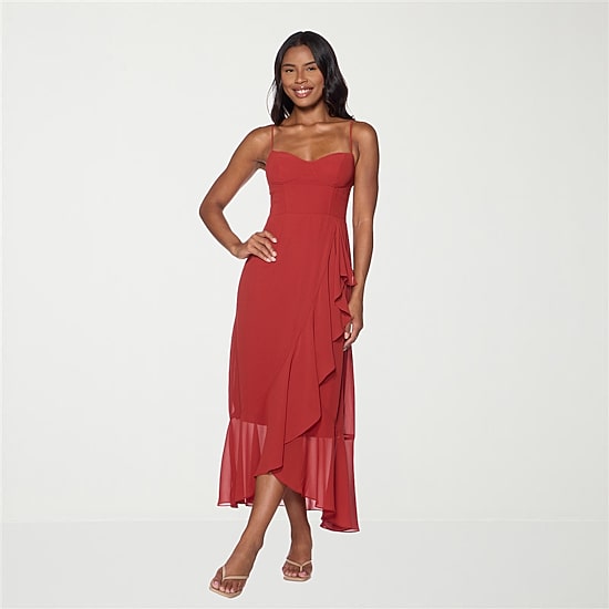 Premier Amour Women's Sweetheart Neck Sleeveless Spaghetti Straps Chiffon Maxi Dress | Brown | Misses 12 | Dresses Maxi Dresses | Smocked