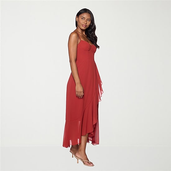 Premier Amour Womens Sweetheart Neck Sleeveless Spaghetti Straps Chiffon Maxi Dress