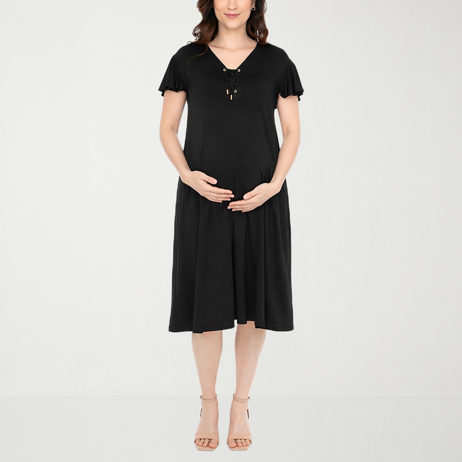 White Mark Maternity Womens V Neck Short Sleeve Shift Dress