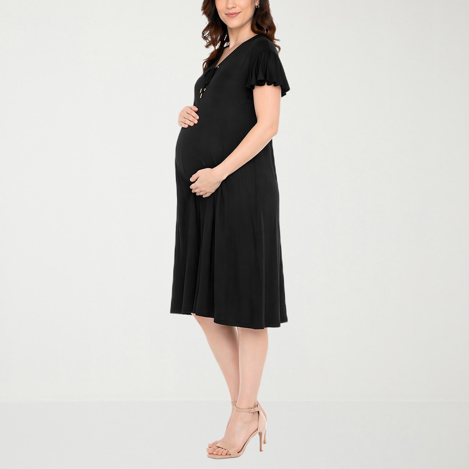 White Mark Maternity Womens V Neck Short Sleeve Shift Dress