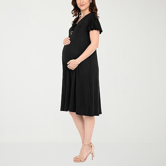 White Mark Maternity Womens Maternity V Neck Short Sleeve Shift Dress