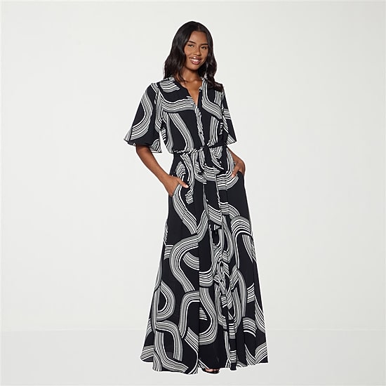 Premier Amour Womens V Neck Short Sleeve Flutter Maxi Dress