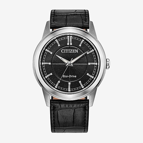 Citizen Rolan Mens Black Leather Strap Watch Aw2110-06e
