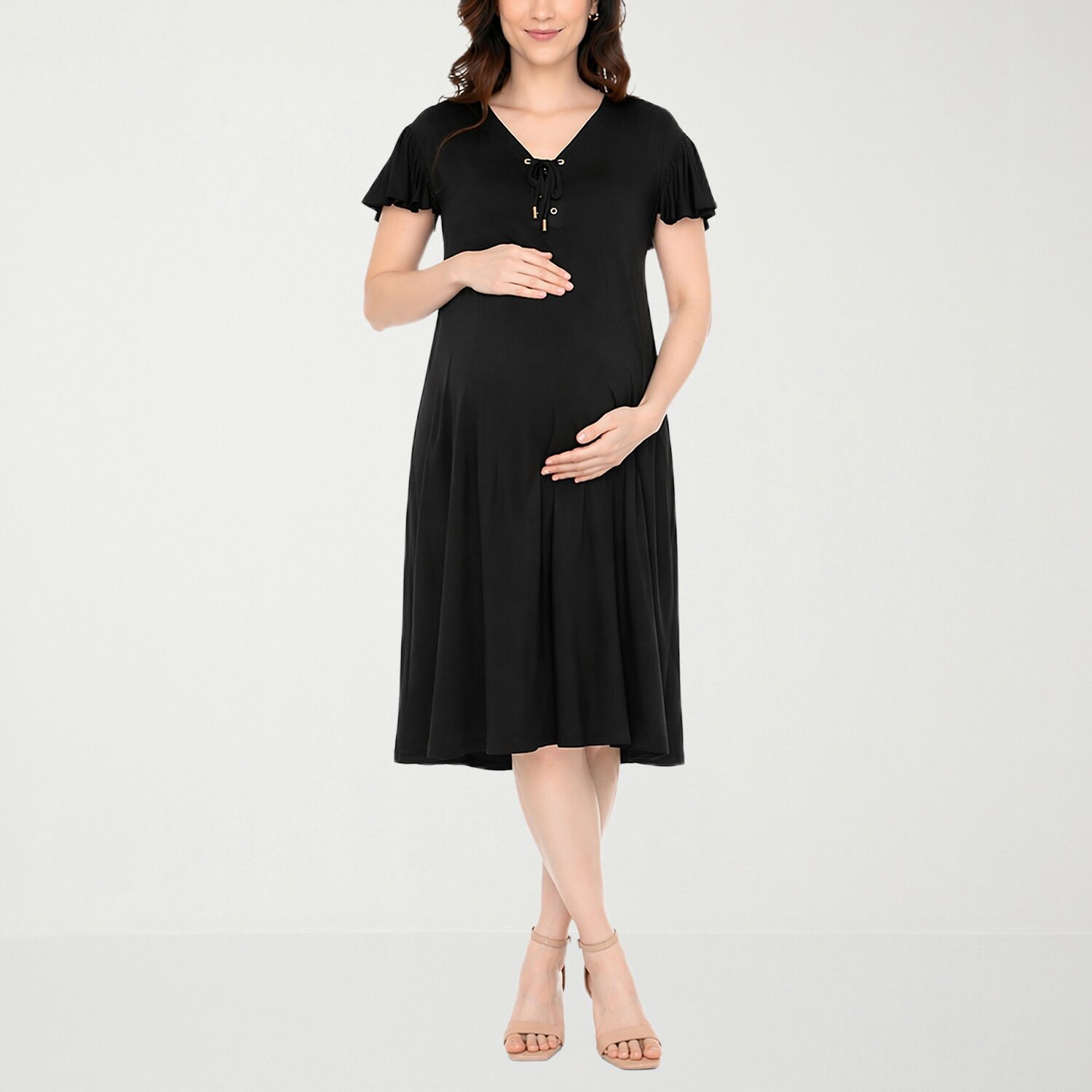 White Mark Maternity Womens V Neck Short Sleeve Shift Dress