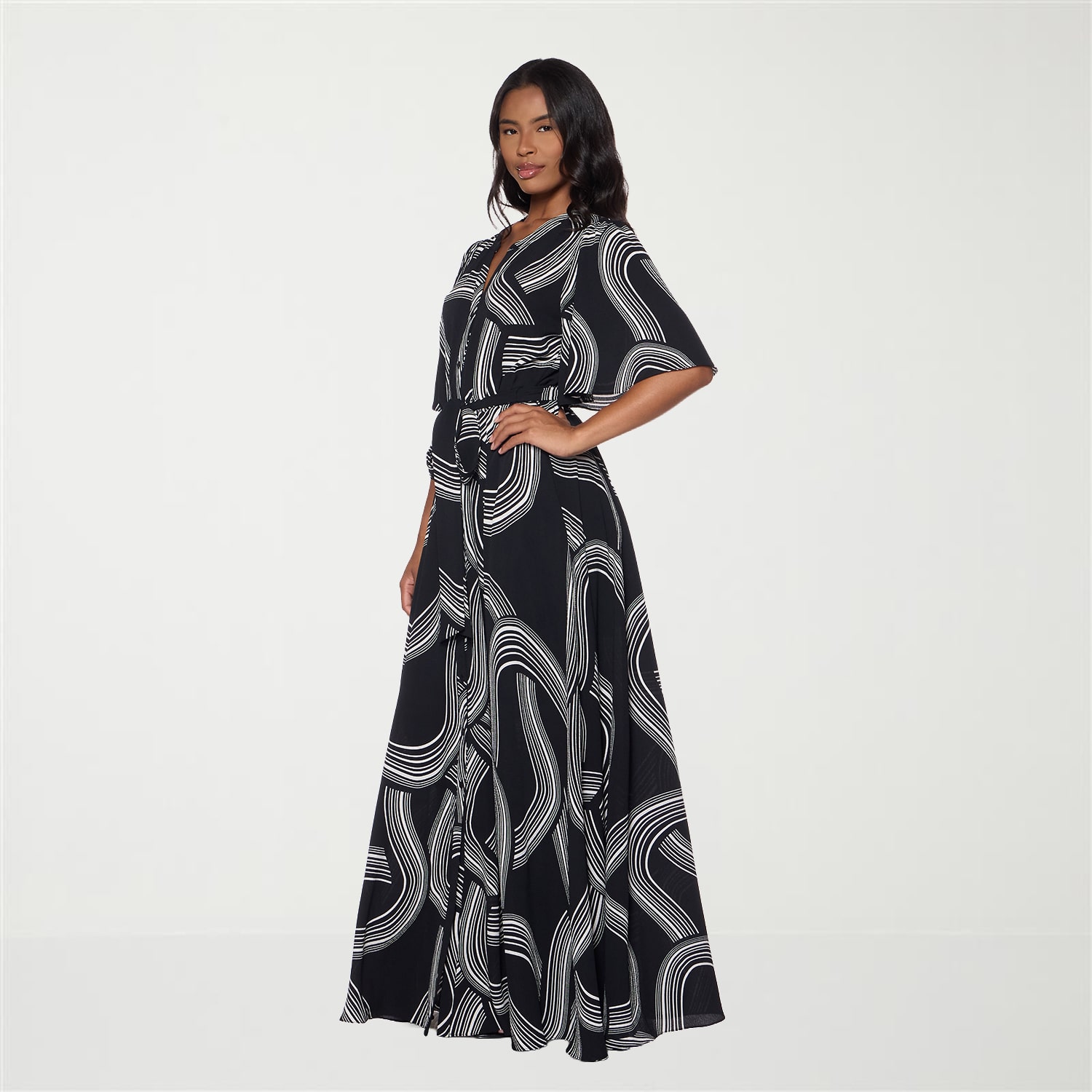 Premier Amour Womens V Neck Short Sleeve Flutter Maxi Dress