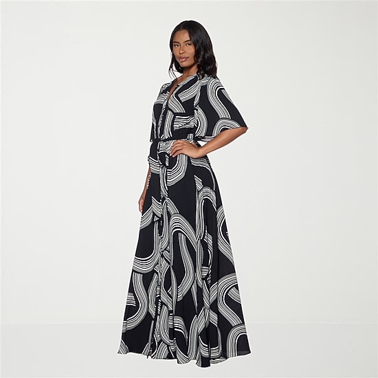 Premier Amour Womens V Neck Short Sleeve Flutter Maxi Dress