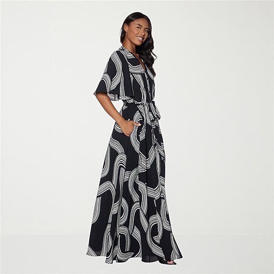 Premier Amour Womens V Neck Short Sleeve Flutter Maxi Dress