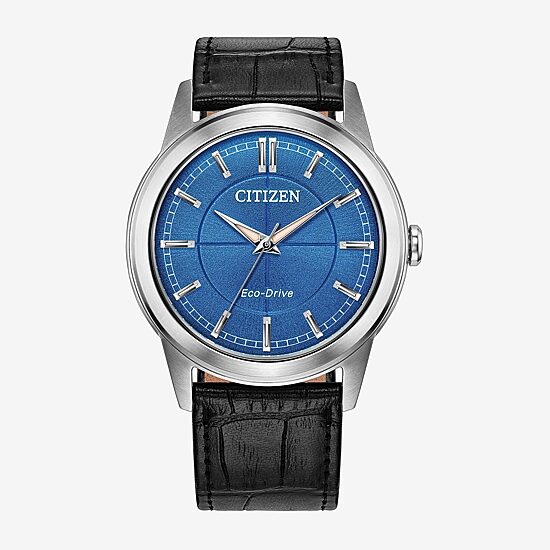 Citizen Rolan Unisex Adult Black Leather Strap Watch Fe7130-01l