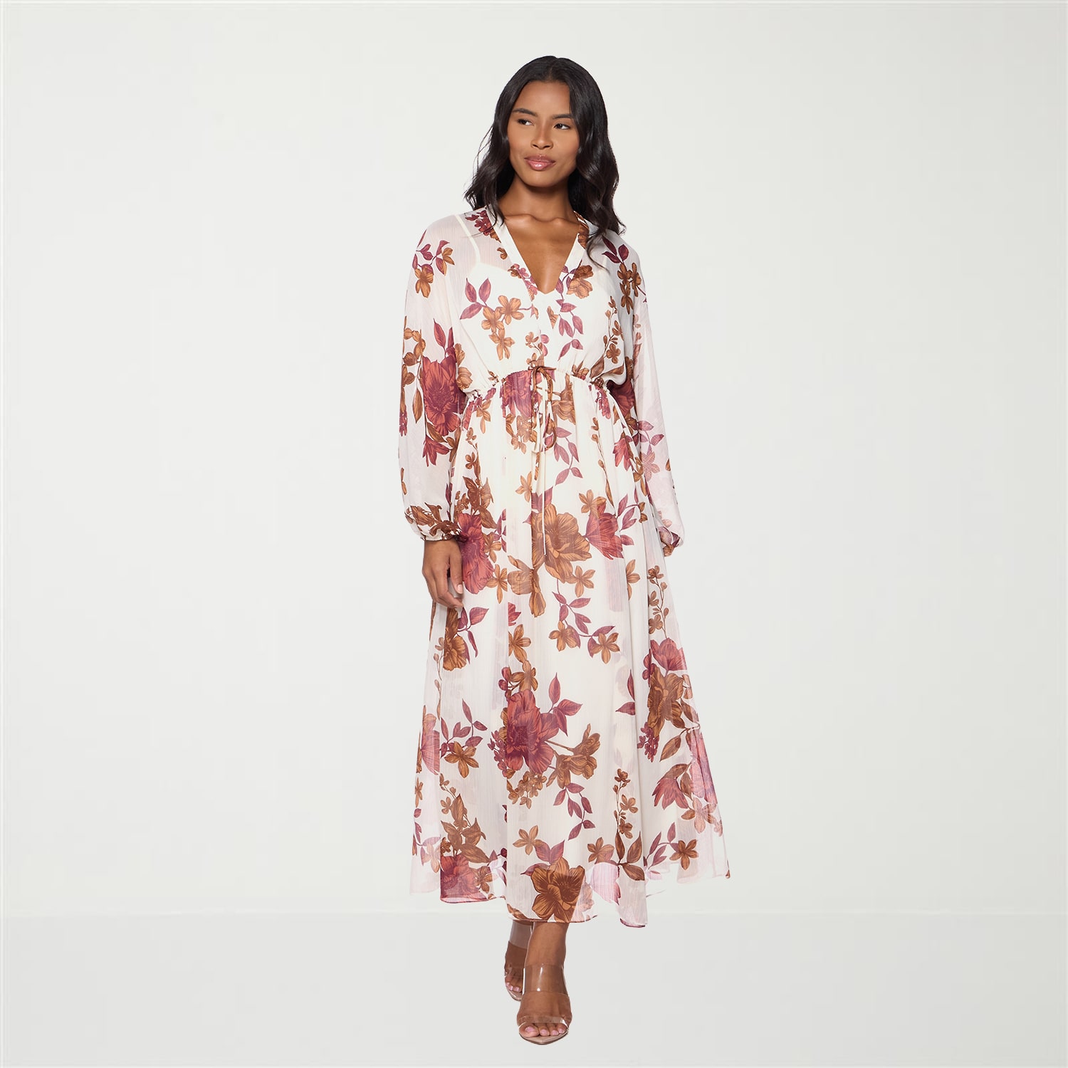 Premier Amour Womens V Neck Long Sleeve Puffed Maxi Dress