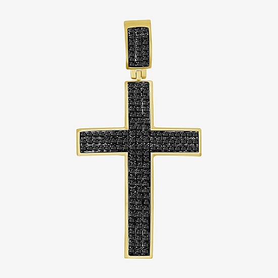 Cross (Black / I3) Mens 1/2 CT. T.W. Natural Black Diamond 10K Gold Over Silver Cross Pendant