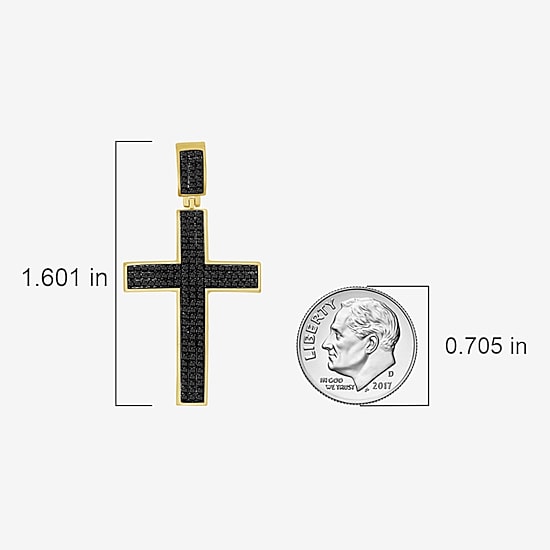 Cross (Black / I3) Mens 1/2 CT. T.W. Natural Black Diamond 10K Gold Over Silver Cross Pendant
