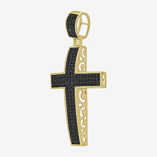 Cross (Black / I3) Mens 1/2 CT. T.W. Natural Black Diamond 10K Gold Over Silver Cross Pendant