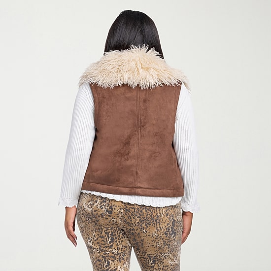 JS Jessica Simpson Womens Plus Midweight Faux Fur Vest