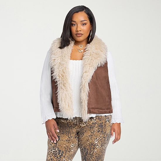JS Jessica Simpson Womens Plus Midweight Faux Fur Vest