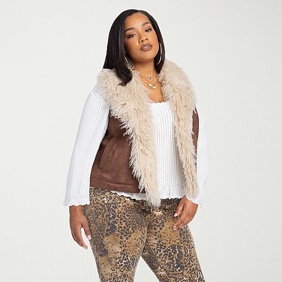 JS Jessica Simpson Womens Plus Midweight Faux Fur Vest