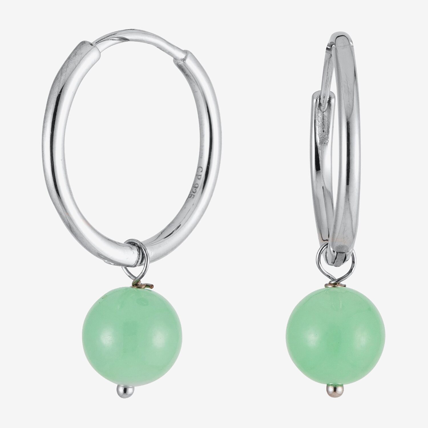 Limited Quantities! Womens Genuine Green Jade Sterling Silver 31mm Hoop Earrings
