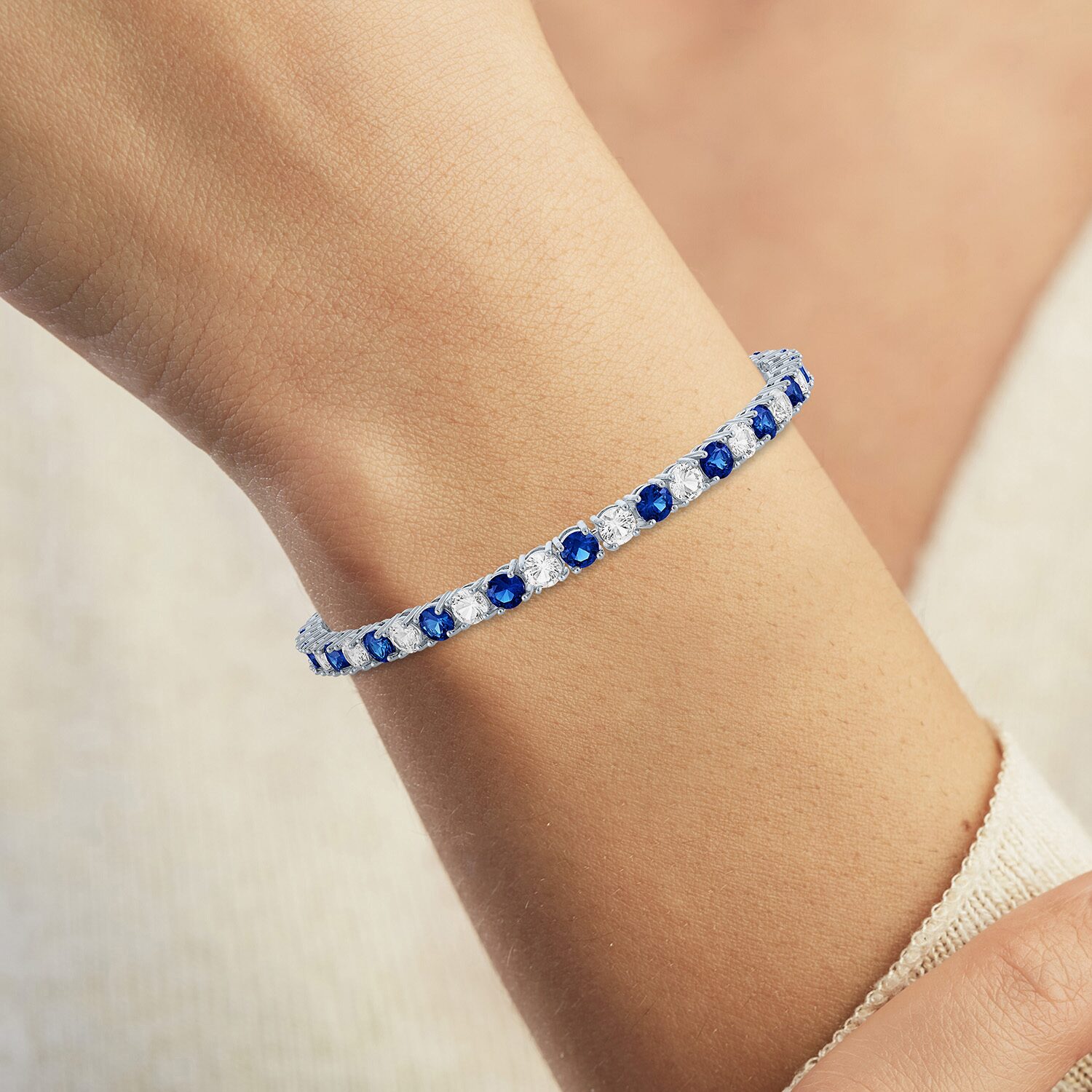 Womens Lab Created Blue Sapphire Pure Silver Over Brass 7.5 Inch Tennis Bracelet