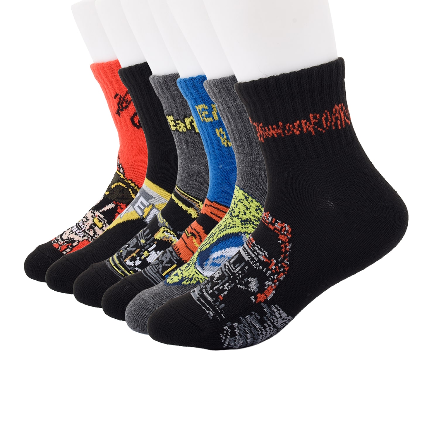 Little & Big Kid Boys 6 Pair Monster Jam Quarter Ankle Socks