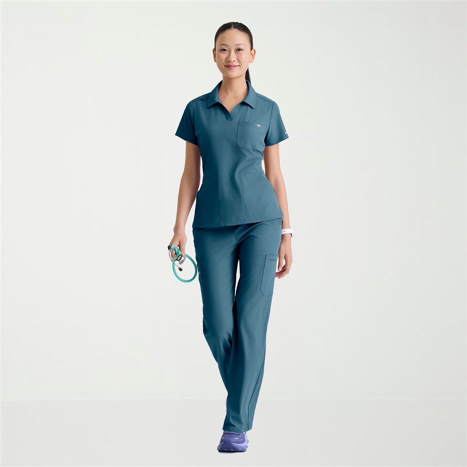 Skechers Skt302 Honor 3-Pocket Slim Fit Womens Plus Short Sleeve Stretch Fabric Moisture Wicking Scrub Top