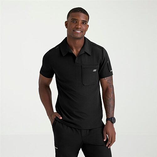 Skechers Skt305 Merit 3-Pocket Slim Fit Mens Big Short Sleeve Stretch Fabric Moisture Wicking Scrub Top, 5x-large, Black