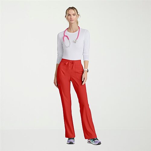 Skechers Sk201 Reliance 3-Pocket Mid-Rise Straight Leg Womens Tag Free Stretch Fabric Moisture Wicking Scrub Pant, X-large, Red