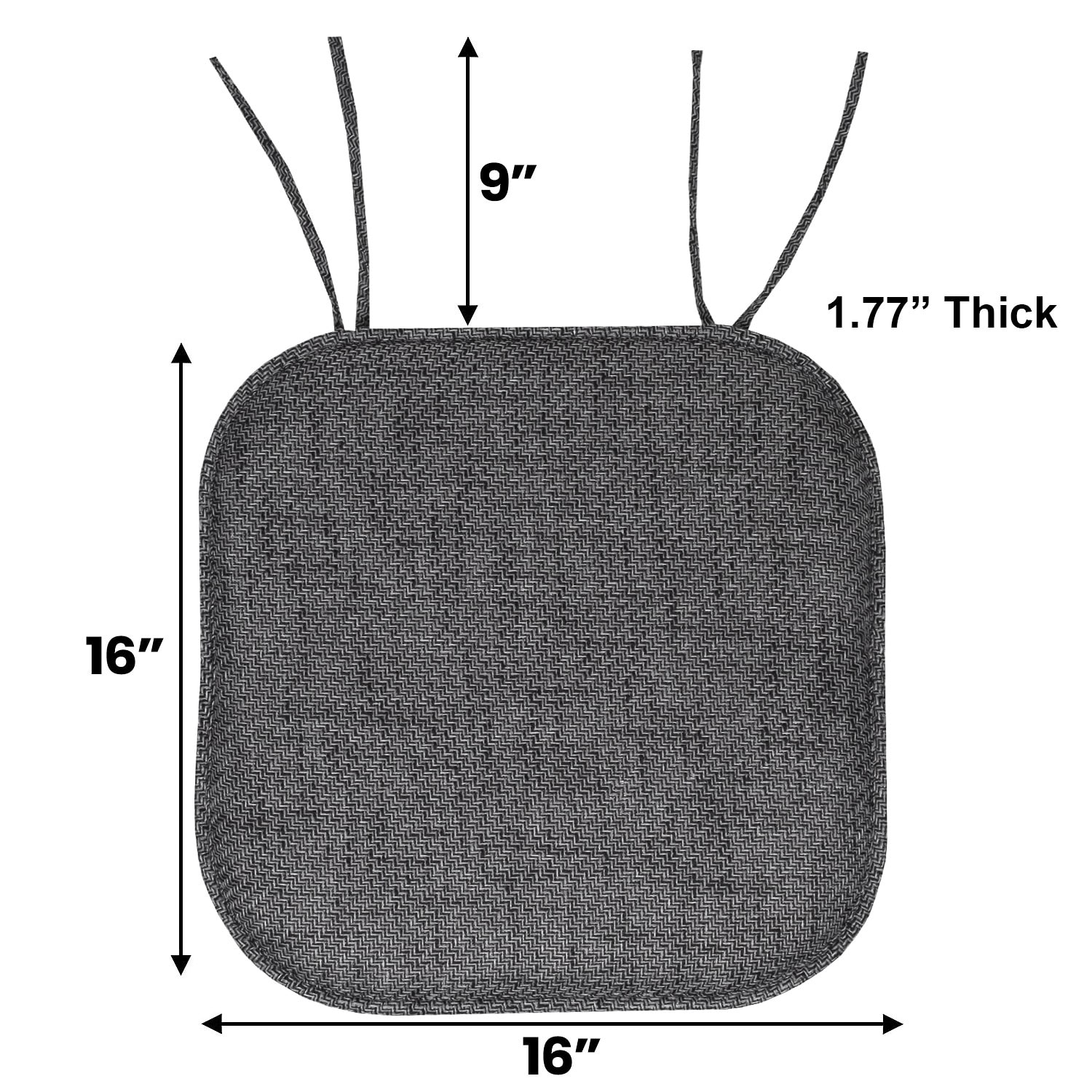 Sweet Home Collection™ Herringbone Stitch Memory Foam Non-Slip 16" x Chair Cushion Pad with Ties