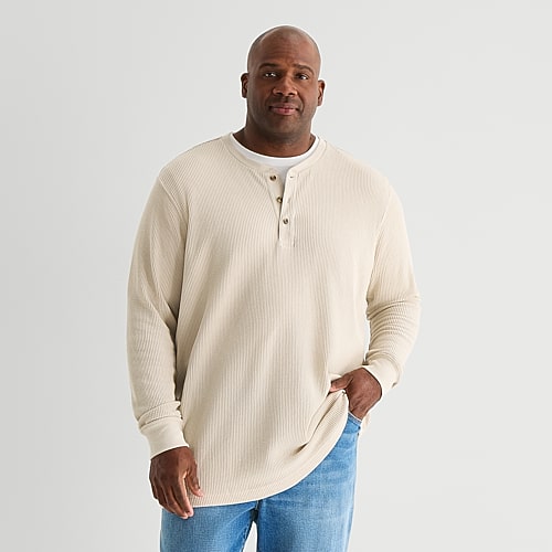 St. John's Bay Waffle Mens Henley Neck Long Sleeve Classic Fit Big and Tall Thermal Top, 3x-large, Beige