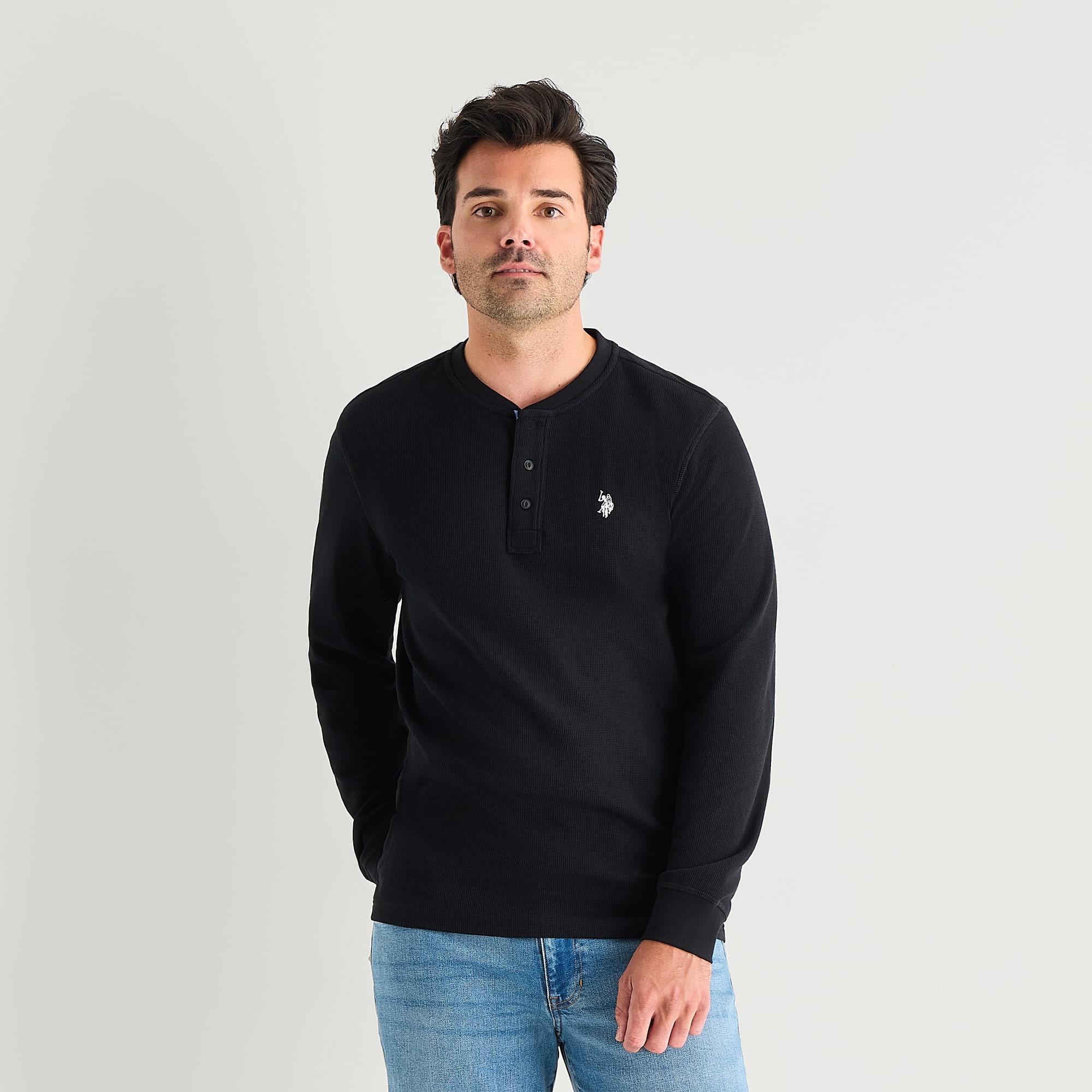 U.S. Polo Assn. Henley Mens Crew Neck Long Sleeve Embroidered Regular Fit Thermal Top