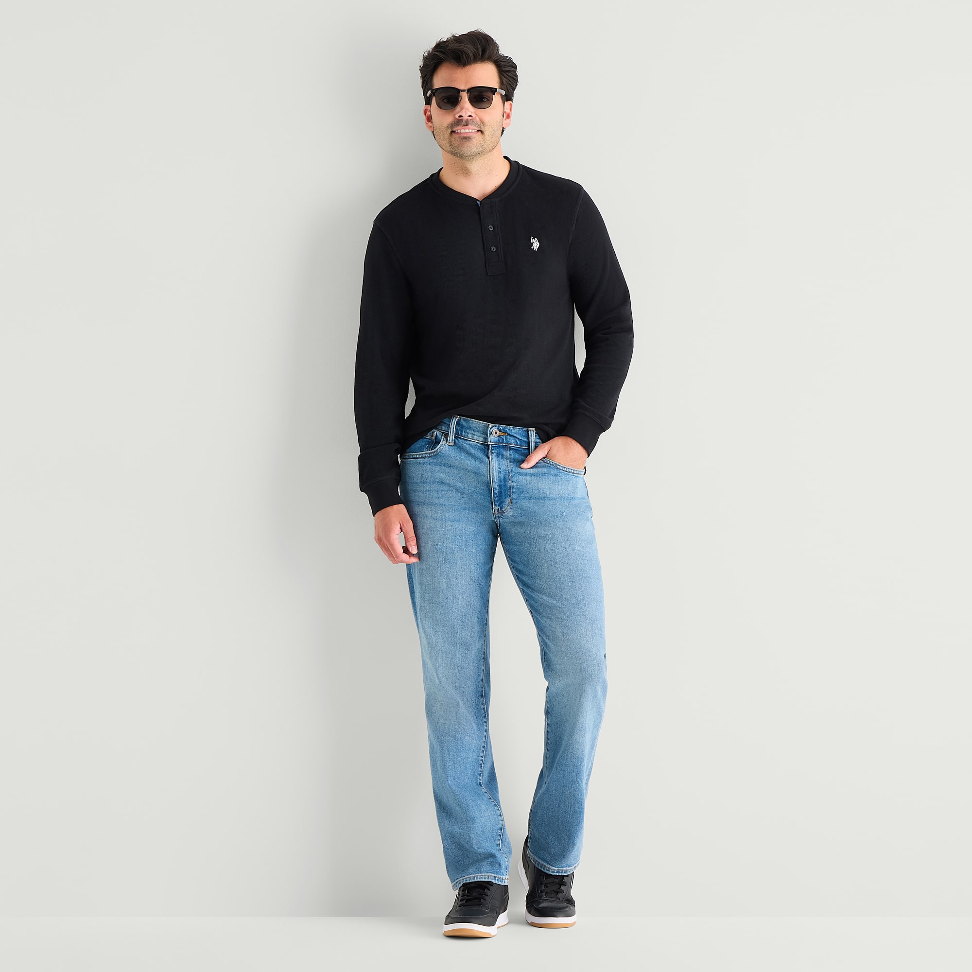 U.S. Polo Assn. Henley Mens Crew Neck Long Sleeve Embroidered Regular Fit Thermal Top