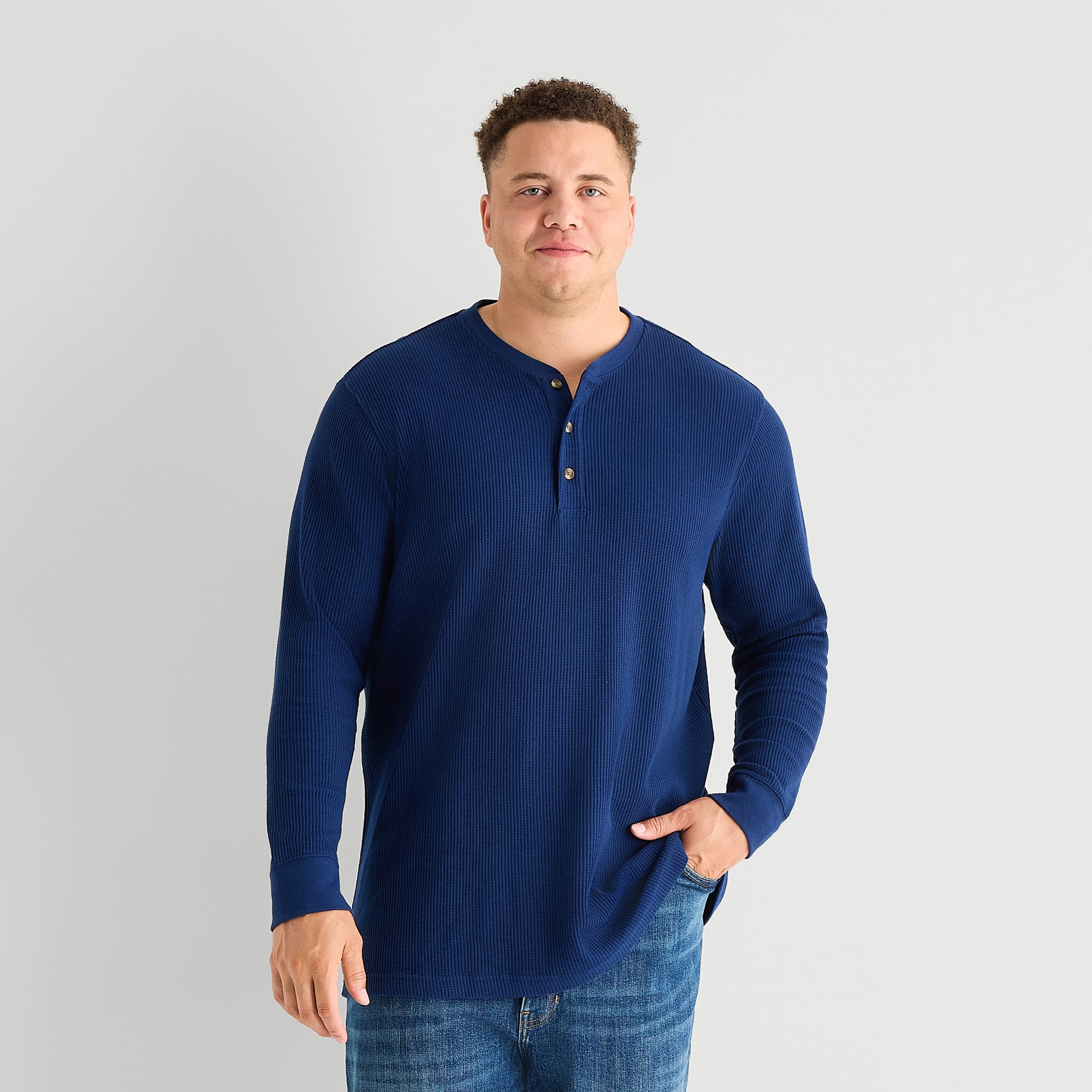 St. John's Bay Waffle Mens Henley Neck Long Sleeve Classic Fit Big and Tall Thermal Top